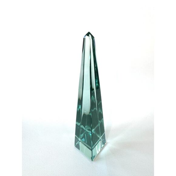 Solid Glass Obelisk Crystal Sculpture Aqua Green 7.5” Tall Sacred Geometry - Picture 9 of 11